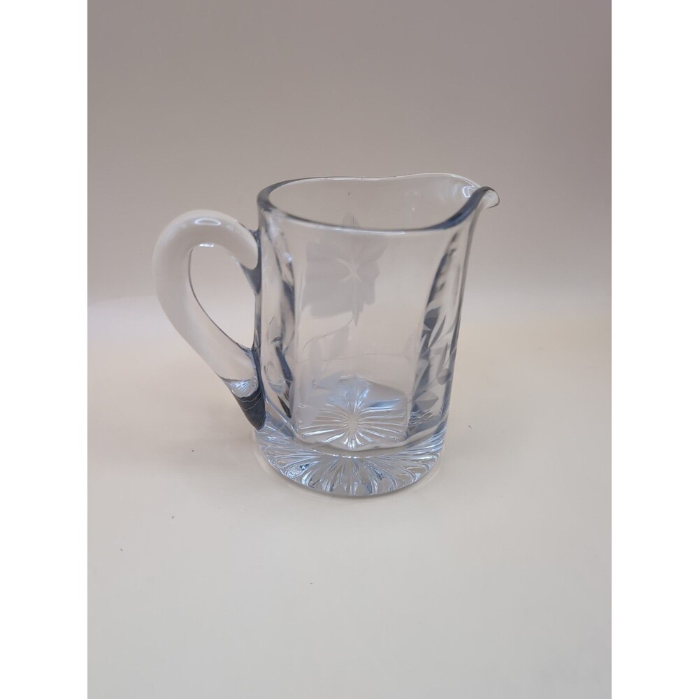 Etched Glass Creamer Pour with Flower & Leaves Clear Small Vintage Dish - Picture 3 of 6